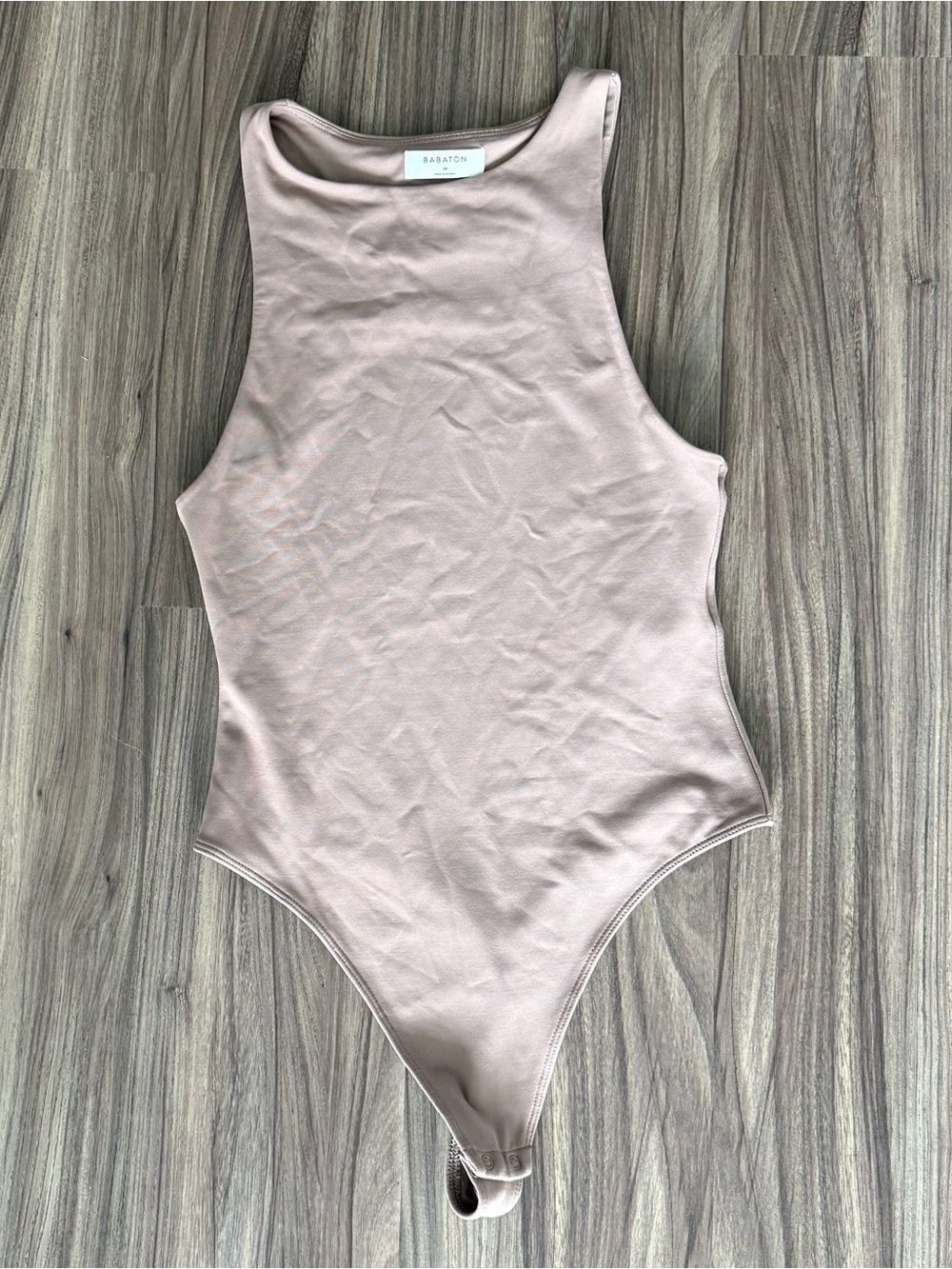High neck Babaton taupe bodysuit